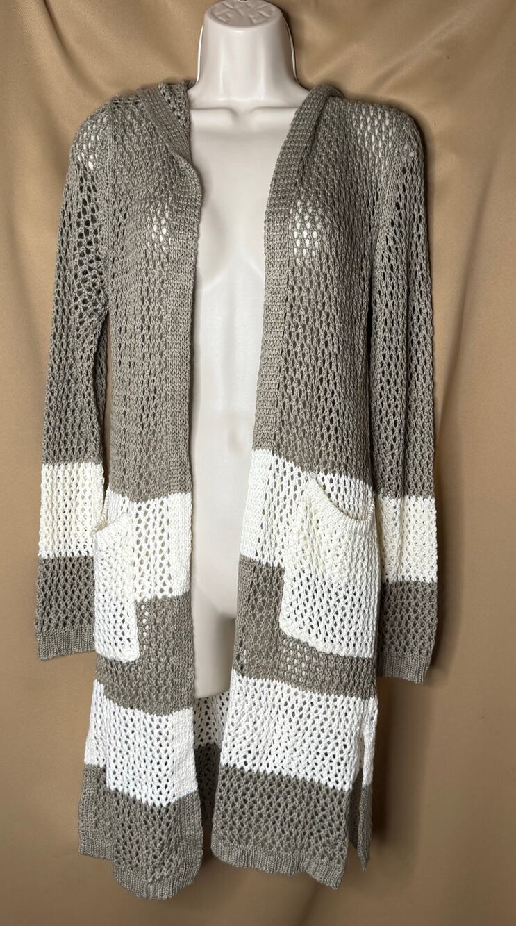 POL Olive and Cream Hooded Crochet Cardigan Small S NWOT